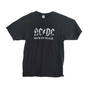 ACDC Back in Black t-shirt, men's medium, shiny print, black, C logo